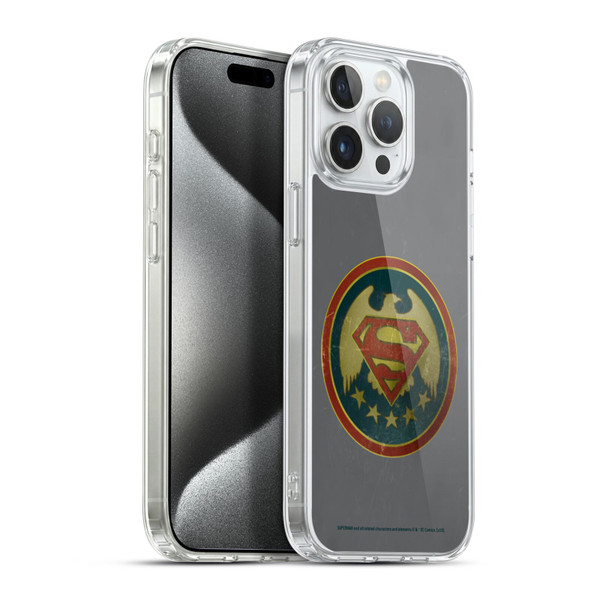 Superman DC Comics Logos Distressed Look Badge Soft Gel Case for Apple iPhone 15 Pro Max & MagSafe