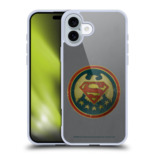 Superman DC Comics Logos Distressed Look Badge Soft Gel Case for Apple iPhone 16 Plus & MagSafe