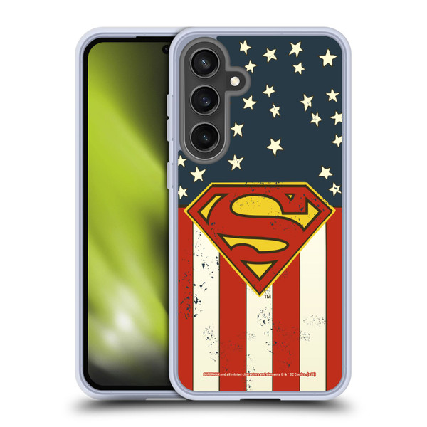 Superman DC Comics Logos U.S. Flag Soft Gel Case for Samsung Galaxy S24 FE & MagSafe
