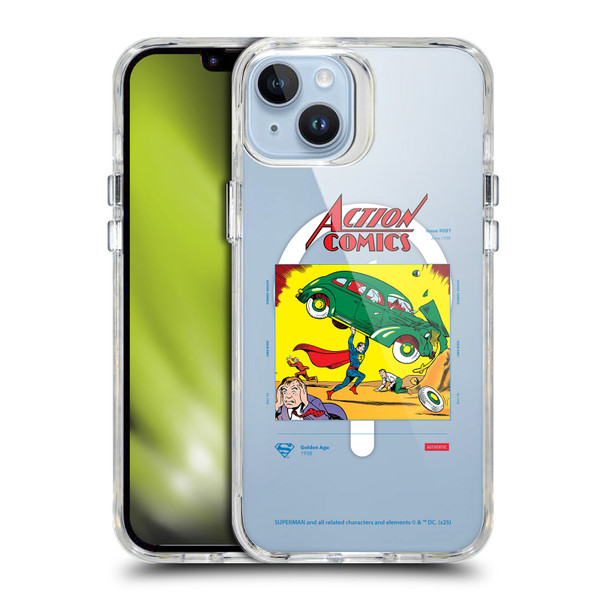 Superman DC Comics Logos and Comics Vintage SHOCKPROOF BUMPER CASE COMPATIBLE WITH Apple iPhone 14 Plus & MAGSAFE