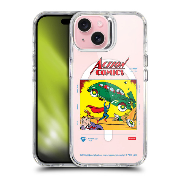 Superman DC Comics Logos and Comics Vintage SHOCKPROOF BUMPER CASE COMPATIBLE WITH Apple iPhone 15 & MAGSAFE