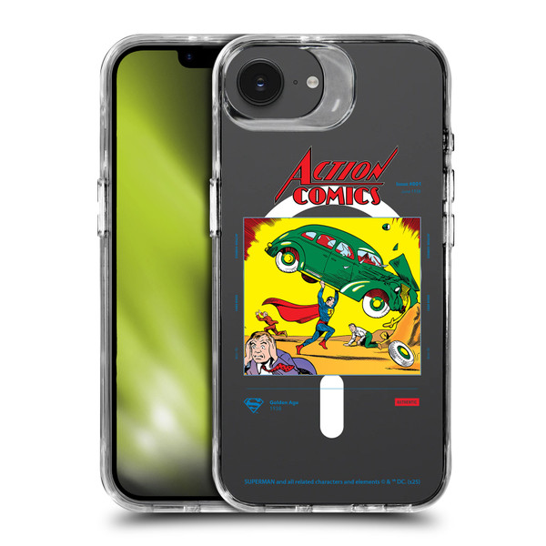 Superman DC Comics Logos and Comics Vintage SHOCKPROOF BUMPER CASE COMPATIBLE WITH Apple iPhone 16e / Apple iPhone 17e & MAGSAFE