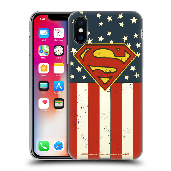 Superman DC Comics Logos U.S. Flag Soft Gel Case for Apple iPhone X / iPhone XS & MagSafe