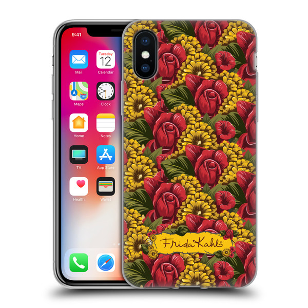 Frida Kahlo Red Florals Pattern Soft Gel Case for Apple iPhone X / iPhone XS & MagSafe