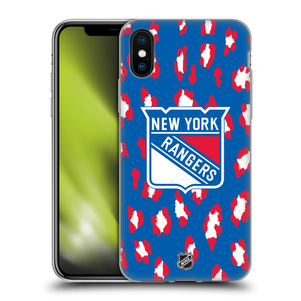 NHL New York Rangers Leopard Pattern Soft Gel Case for Apple iPhone X / iPhone XS & MagSafe