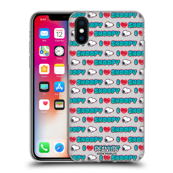 Peanuts Snoopy Boardwalk Airbrush I Love Pattern Soft Gel Case for Apple iPhone X / iPhone XS & MagSafe