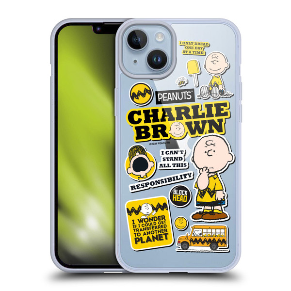 Peanuts Trends Charlie Brown Sticker Print Soft Gel Case for Apple iPhone 14 Plus & MagSafe