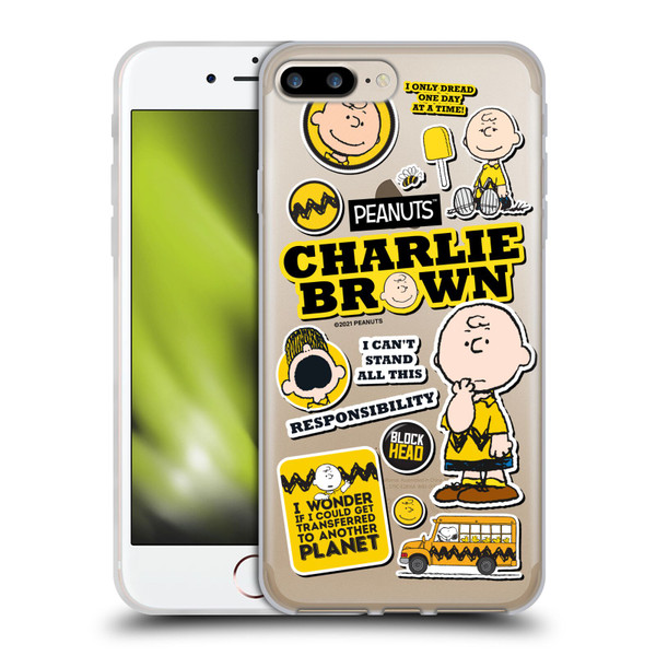 Peanuts Trends Charlie Brown Sticker Print Soft Gel Case for Apple iPhone 7 Plus / iPhone 8 Plus & MagSafe