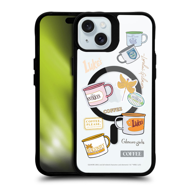Gilmore Girls Character Icons Coffee BLACK SHOCKPROOF BUMPER CASE COMPATIBLE WITH Apple iPhone 15 Plus & MAGSAFE