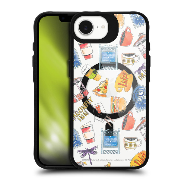 Gilmore Girls Character Icons Cartoon Pattern BLACK SHOCKPROOF BUMPER CASE COMPATIBLE WITH Apple iPhone 16e / Apple iPhone 17e & MAGSAFE