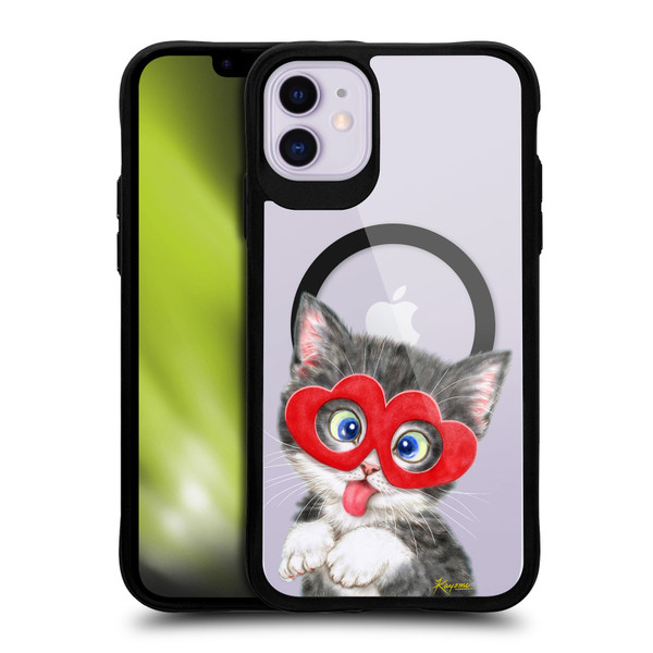 Kayomi Harai Animals Silly Kitten BLACK SHOCKPROOF BUMPER CASE COMPATIBLE WITH Apple iPhone 11 & MAGSAFE
