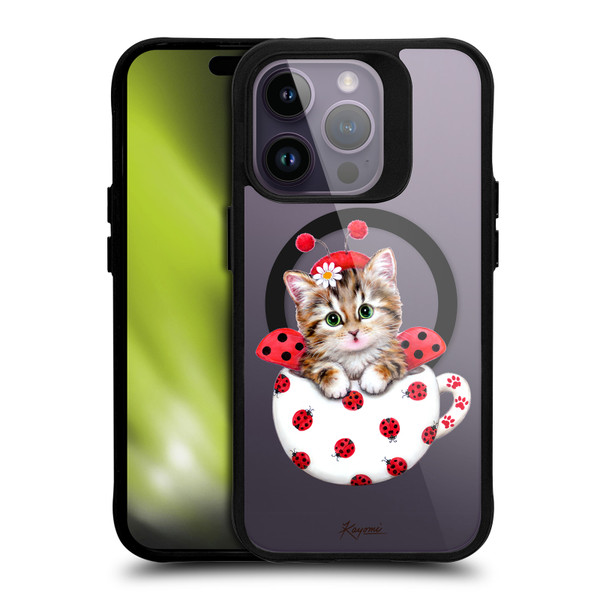 Kayomi Harai Animals Cup Kitty Ladybug BLACK SHOCKPROOF BUMPER CASE COMPATIBLE WITH Apple iPhone 14 Pro & MAGSAFE