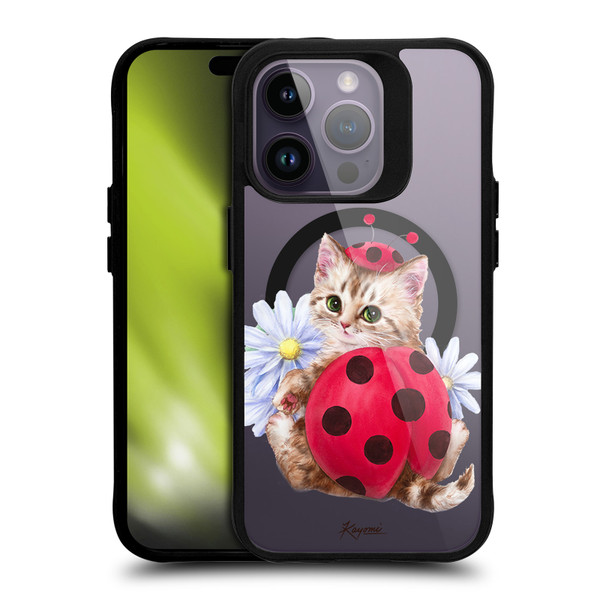Kayomi Harai Animals Ladybug Cat BLACK SHOCKPROOF BUMPER CASE COMPATIBLE WITH Apple iPhone 14 Pro & MAGSAFE