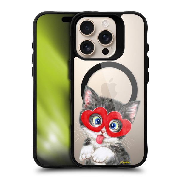 Kayomi Harai Animals Silly Kitten BLACK SHOCKPROOF BUMPER CASE COMPATIBLE WITH Apple iPhone 16 Pro & MAGSAFE