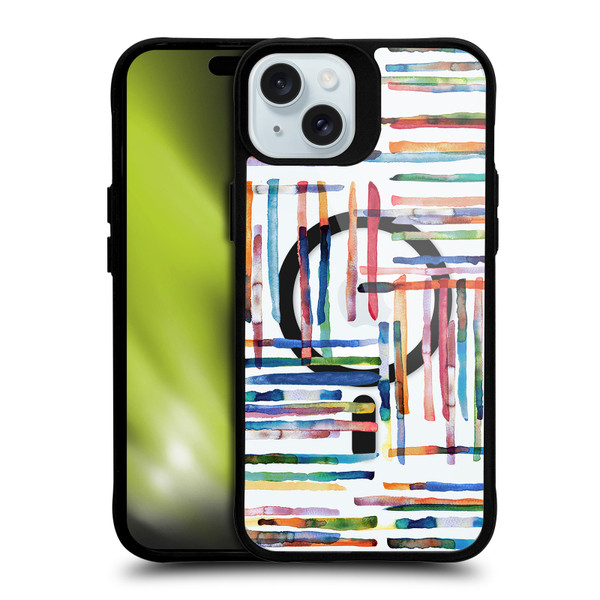 Ninola 2025-26 Collection Modern Scandi Stripes BLACK SHOCKPROOF BUMPER CASE COMPATIBLE WITH Apple iPhone 15 Plus & MAGSAFE