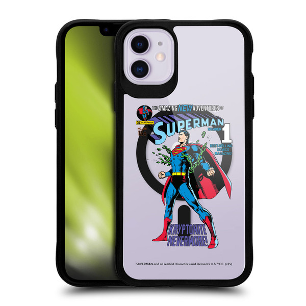 Superman DC Comics Logos and Comics Unchained BLACK SHOCKPROOF BUMPER CASE COMPATIBLE WITH Apple iPhone 11 & MAGSAFE