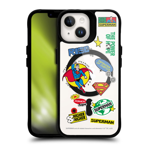 Superman DC Comics Logos and Comics Icons BLACK SHOCKPROOF BUMPER CASE COMPATIBLE WITH Apple iPhone 14 & MAGSAFE