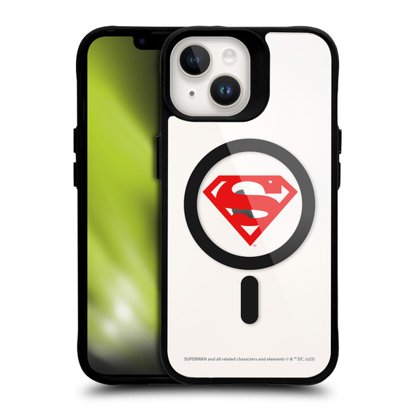 Superman DC Comics Logos and Comics Red Logo BLACK SHOCKPROOF BUMPER CASE COMPATIBLE WITH Apple iPhone 14 & MAGSAFE