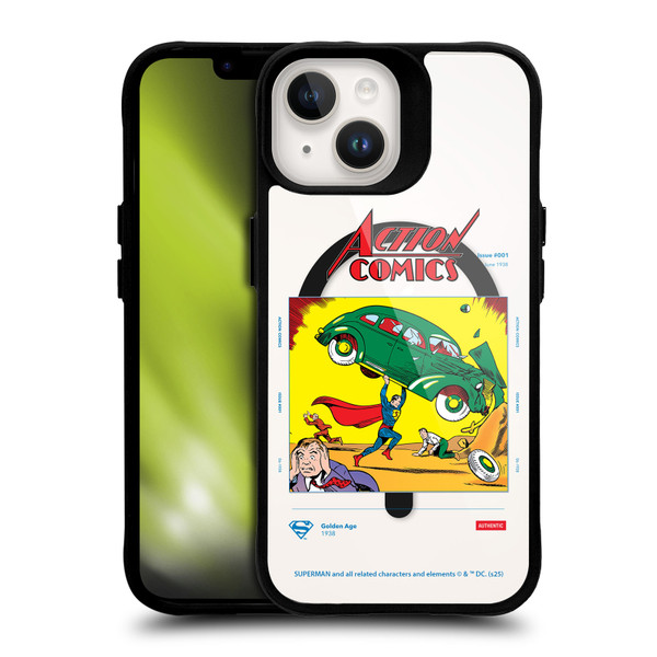 Superman DC Comics Logos and Comics Vintage BLACK SHOCKPROOF BUMPER CASE COMPATIBLE WITH Apple iPhone 14 & MAGSAFE