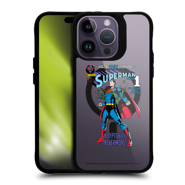 Superman DC Comics Logos and Comics Unchained BLACK SHOCKPROOF BUMPER CASE COMPATIBLE WITH Apple iPhone 14 Pro Max & MAGSAFE