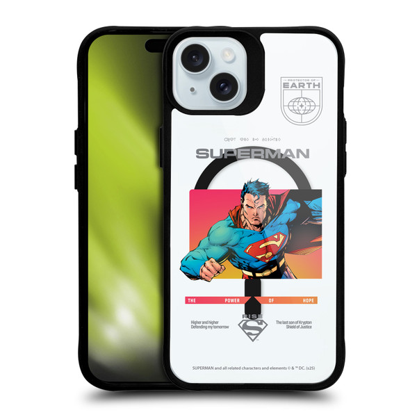 Superman DC Comics Logos and Comics Gradient BLACK SHOCKPROOF BUMPER CASE COMPATIBLE WITH Apple iPhone 15 Plus & MAGSAFE