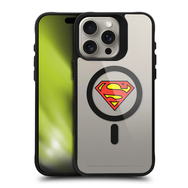 Superman DC Comics Logos and Comics Classic BLACK SHOCKPROOF BUMPER CASE COMPATIBLE WITH Apple iPhone 15 Pro Max & MAGSAFE