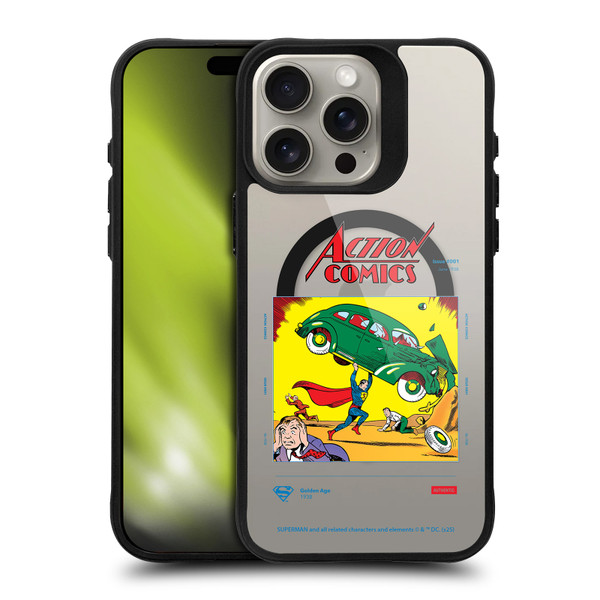 Superman DC Comics Logos and Comics Vintage BLACK SHOCKPROOF BUMPER CASE COMPATIBLE WITH Apple iPhone 15 Pro Max & MAGSAFE