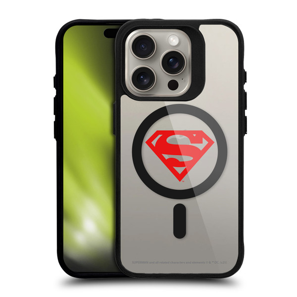 Superman DC Comics Logos and Comics Red Logo BLACK SHOCKPROOF BUMPER CASE COMPATIBLE WITH Apple iPhone 15 Pro & MAGSAFE