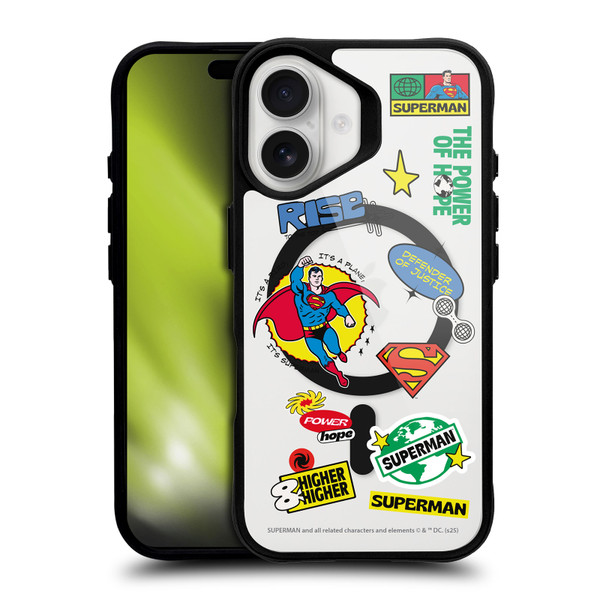 Superman DC Comics Logos and Comics Icons BLACK SHOCKPROOF BUMPER CASE COMPATIBLE WITH Apple iPhone 16 & MAGSAFE