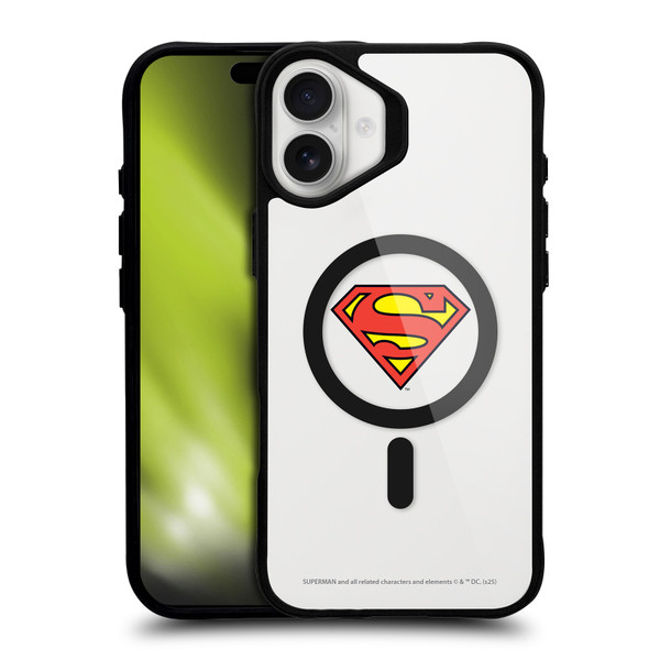 Superman DC Comics Logos and Comics Classic BLACK SHOCKPROOF BUMPER CASE COMPATIBLE WITH Apple iPhone 16 Plus & MAGSAFE