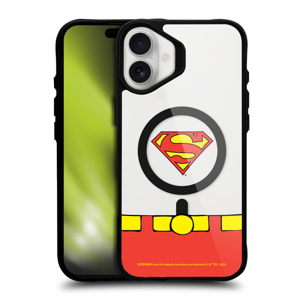 Superman DC Comics Logos and Comics Costume BLACK SHOCKPROOF BUMPER CASE COMPATIBLE WITH Apple iPhone 16 Plus & MAGSAFE