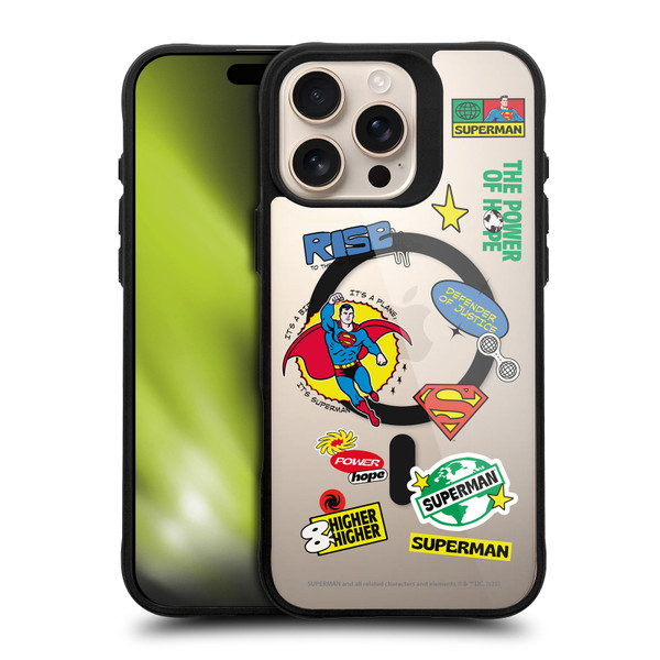 Superman DC Comics Logos and Comics Icons BLACK SHOCKPROOF BUMPER CASE COMPATIBLE WITH Apple iPhone 16 Pro Max & MAGSAFE