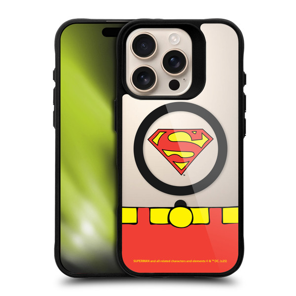 Superman DC Comics Logos and Comics Costume BLACK SHOCKPROOF BUMPER CASE COMPATIBLE WITH Apple iPhone 16 Pro & MAGSAFE