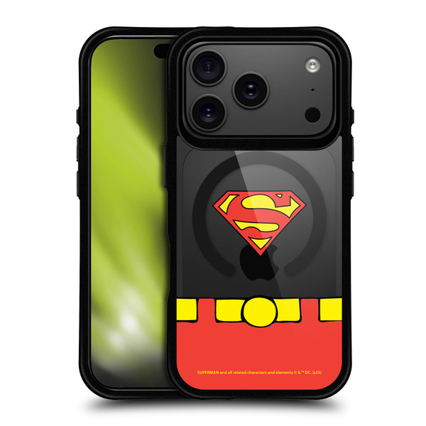 Superman DC Comics Logos and Comics Costume BLACK SHOCKPROOF BUMPER CASE COMPATIBLE WITH Apple iPhone 17 Pro & MAGSAFE