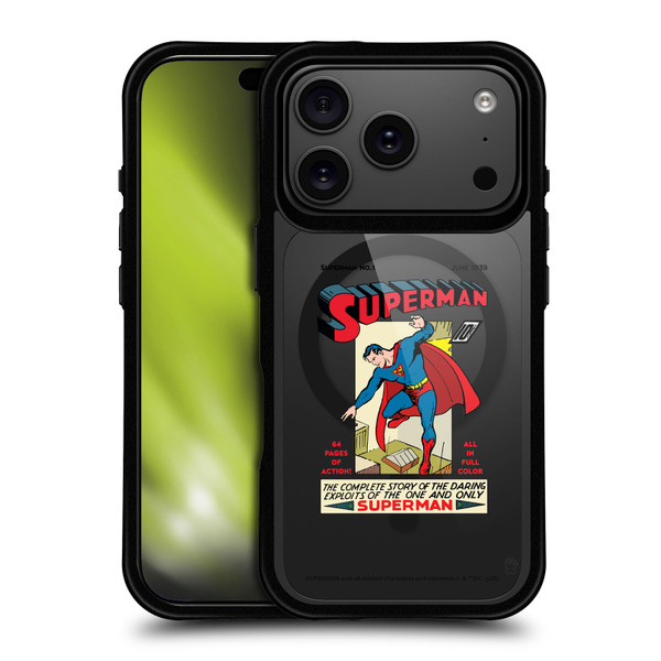 Superman DC Comics Logos and Comics Famous BLACK SHOCKPROOF BUMPER CASE COMPATIBLE WITH Apple iPhone 17 Pro & MAGSAFE