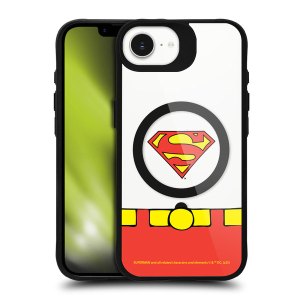 Superman DC Comics Logos and Comics Costume BLACK SHOCKPROOF BUMPER CASE COMPATIBLE WITH Apple iPhone 16e / Apple iPhone 17e & MAGSAFE