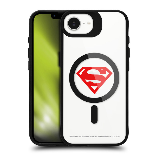 Superman DC Comics Logos and Comics Red Logo BLACK SHOCKPROOF BUMPER CASE COMPATIBLE WITH Apple iPhone 16e & MAGSAFE