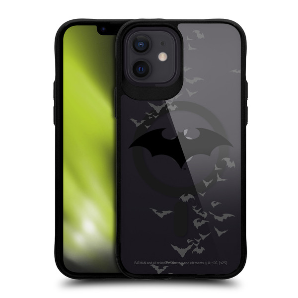 Batman DC Comics Logos and Comics Flying Bats BLACK SHOCKPROOF BUMPER CASE COMPATIBLE WITH Apple iPhone 12 / iPhone 12 Pro & MAGSAFE