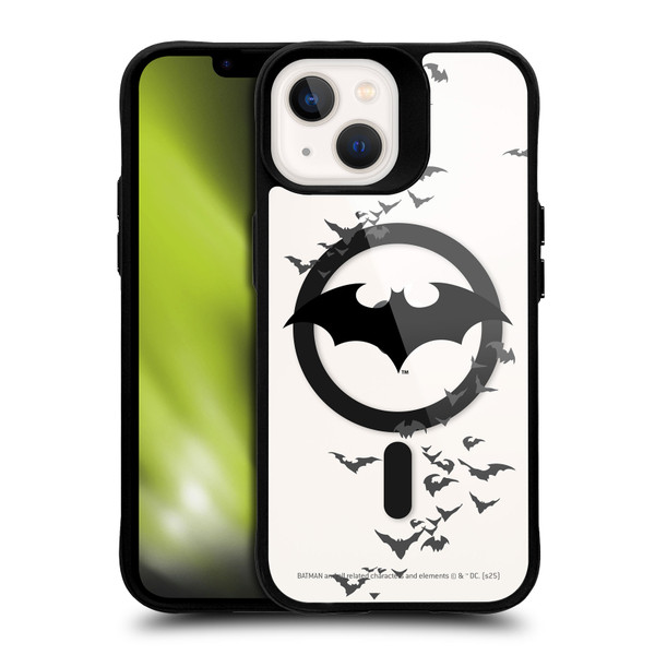 Batman DC Comics Logos and Comics Flying Bats BLACK SHOCKPROOF BUMPER CASE COMPATIBLE WITH Apple iPhone 13 & MAGSAFE