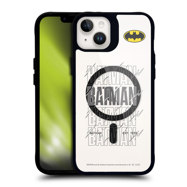Batman DC Comics Logos and Comics Bold BLACK SHOCKPROOF BUMPER CASE COMPATIBLE WITH Apple iPhone 14 Plus & MAGSAFE