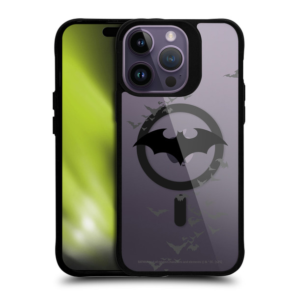 Batman DC Comics Logos and Comics Flying Bats BLACK SHOCKPROOF BUMPER CASE COMPATIBLE WITH Apple iPhone 14 Pro Max & MAGSAFE