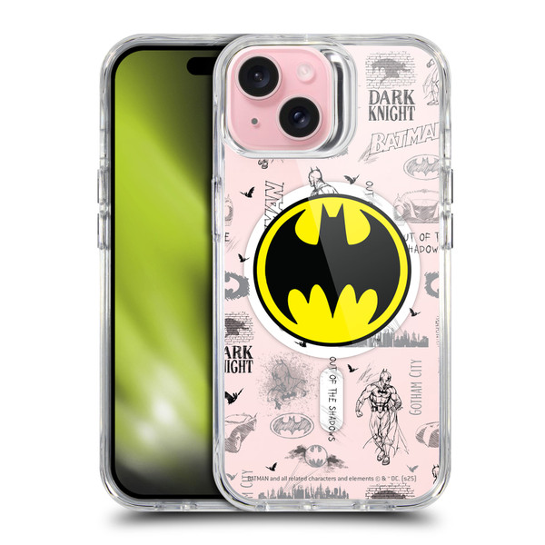 Batman DC Comics Logos and Comics Collage SHOCKPROOF BUMPER CASE COMPATIBLE WITH Apple iPhone 15 & MAGSAFE