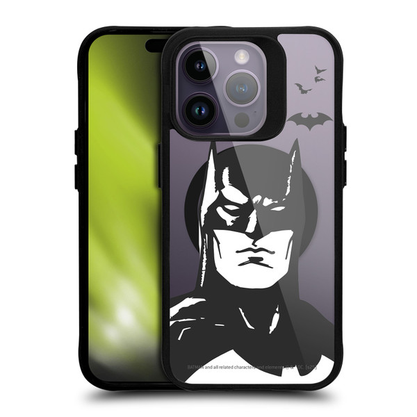 Batman DC Comics Logos and Comics Character Art BLACK SHOCKPROOF BUMPER CASE COMPATIBLE WITH Apple iPhone 14 Pro & MAGSAFE