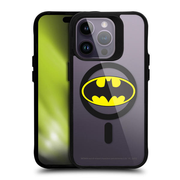 Batman DC Comics Logos and Comics Classic BLACK SHOCKPROOF BUMPER CASE COMPATIBLE WITH Apple iPhone 14 Pro & MAGSAFE