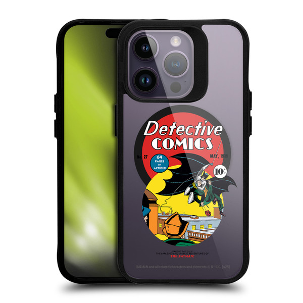 Batman DC Comics Logos and Comics First Appearance 1939 BLACK SHOCKPROOF BUMPER CASE COMPATIBLE WITH Apple iPhone 14 Pro & MAGSAFE