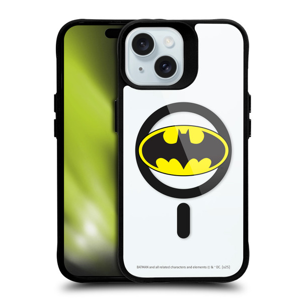 Batman DC Comics Logos and Comics Classic BLACK SHOCKPROOF BUMPER CASE COMPATIBLE WITH Apple iPhone 15 & MAGSAFE