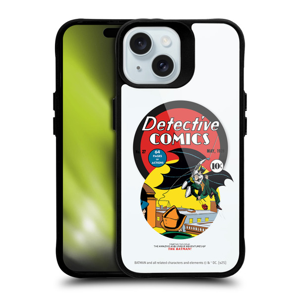 Batman DC Comics Logos and Comics First Appearance 1939 BLACK SHOCKPROOF BUMPER CASE COMPATIBLE WITH Apple iPhone 15 & MAGSAFE