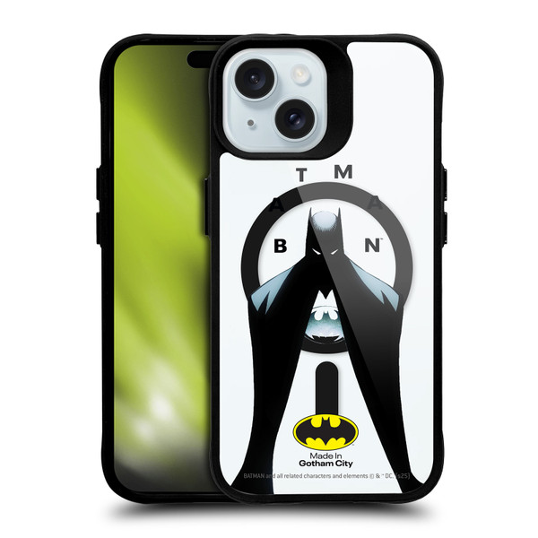 Batman DC Comics Logos and Comics Silhouette BLACK SHOCKPROOF BUMPER CASE COMPATIBLE WITH Apple iPhone 15 & MAGSAFE