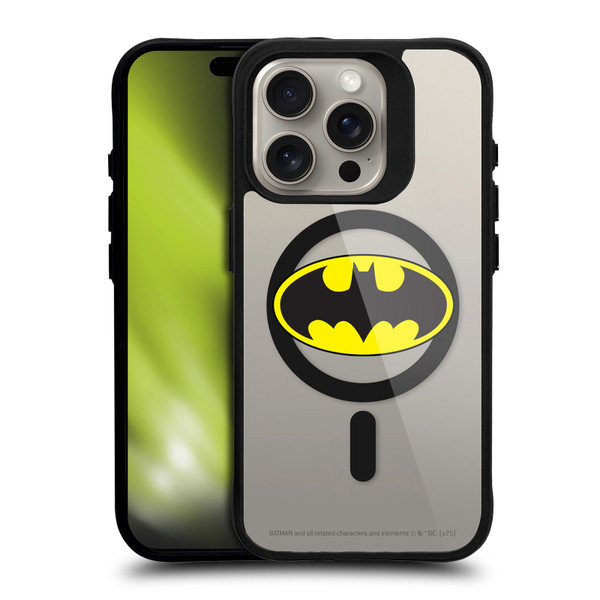 Batman DC Comics Logos and Comics Classic BLACK SHOCKPROOF BUMPER CASE COMPATIBLE WITH Apple iPhone 15 Pro & MAGSAFE