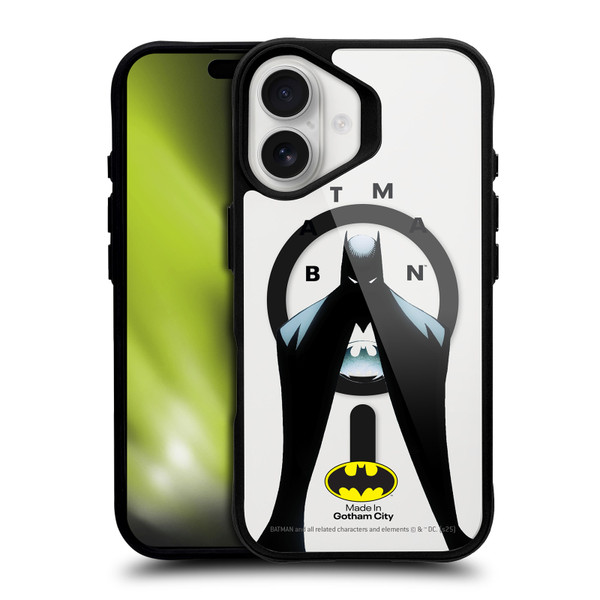 Batman DC Comics Logos and Comics Silhouette BLACK SHOCKPROOF BUMPER CASE COMPATIBLE WITH Apple iPhone 16 & MAGSAFE